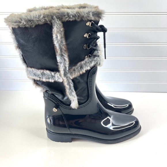 Stuart Weitzman Rebooting Faux-Fur-Trimmed Rain Boots Sz 7.5/38 - Picture 1 of 14